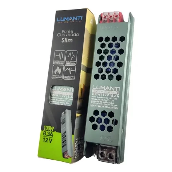 Fonte para Fitas Led Slim 100W 12V 8,3A Lumanti