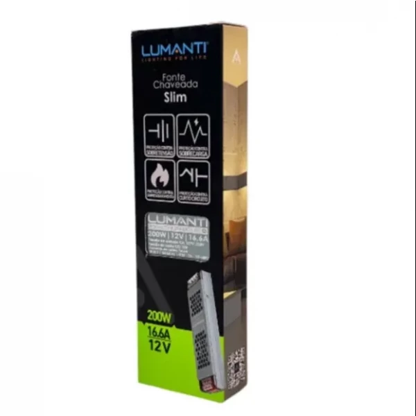 Fonte para Fitas Led Slim 200W 12V 16,6A Lumanti