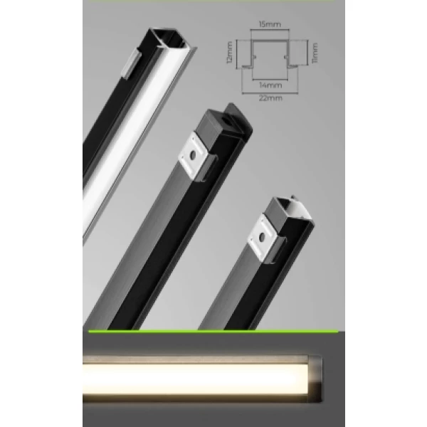 Perfil de Embutir para Fita LED 3M 22x12mm Preto Lumanti