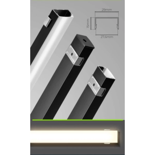 Perfil de Sobrepor para Fita LED 3M 29x15mm Preto Lumanti