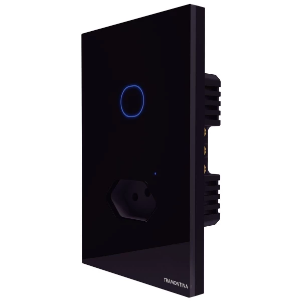 Interruptor Onne Touch Smart Tramontina Preto com 1 Tecla e 1 Tomada 2P+T 10 A 250 V Preto Tramontina