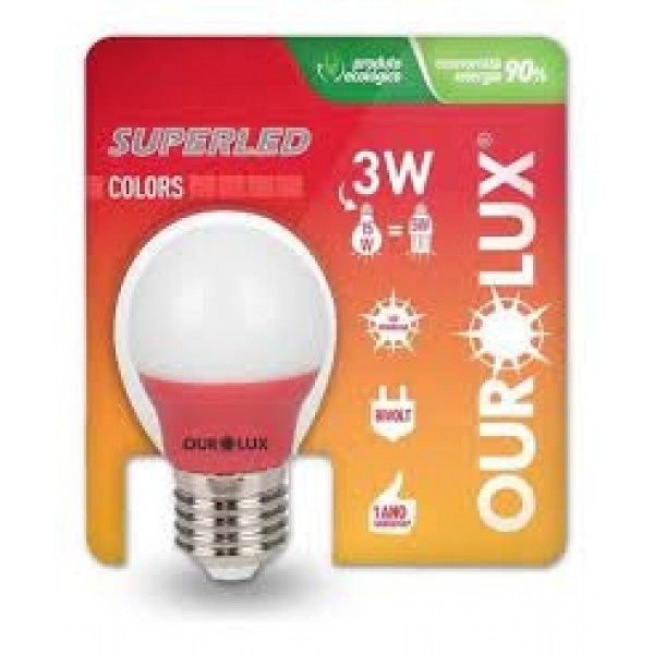 Lâmpada De Led Bolinha Colors 3w - Vermlho - Ourolux